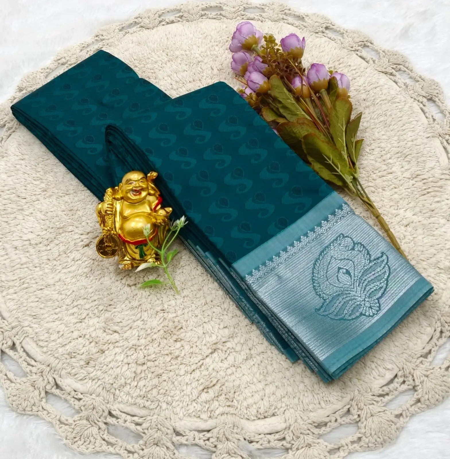 Narayana Pettai Teal Blue Peacock Cotton Saree